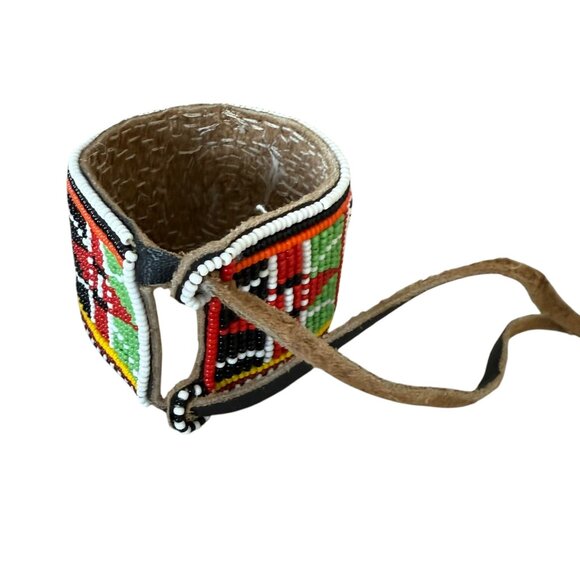 Retro Masai Beaded wide leather bracelet multicolor african tribal - Picture 4 of 5